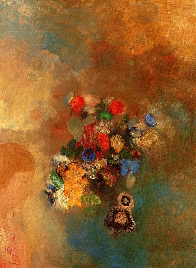 Girls profile with Flowers von Odilon Redon als Kunstdruck auf Leinwand