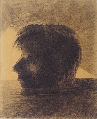 Orpheus Kopf auf dem Wasser treibend von Odilon Redon als Kunstdruck auf Leinwand