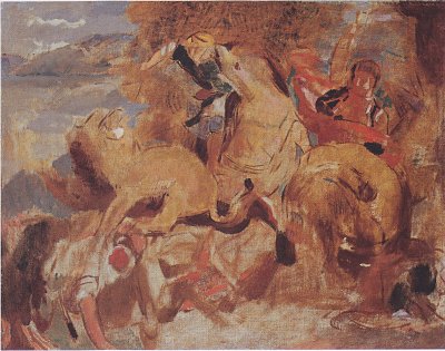 Studie zu Die Loewenjagd nach Delacroix von Odilon Redon als Kunstdruck auf Leinwand