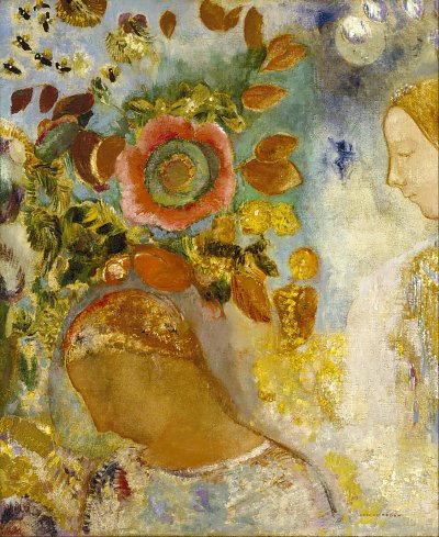 Two Young Girls among Flowers von Odilon Redon als Kunstdruck auf Leinwand