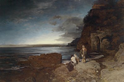 Abend an der Kueste von Oswald Achenbach als Kunstdruck auf Leinwand