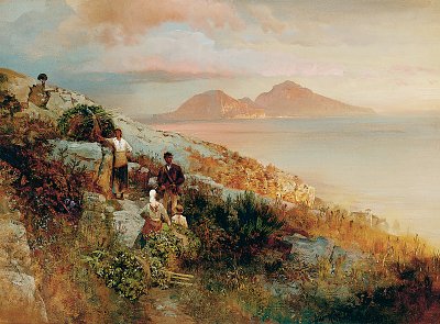 Blick auf Capri von Oswald Achenbach als Kunstdruck auf Leinwand