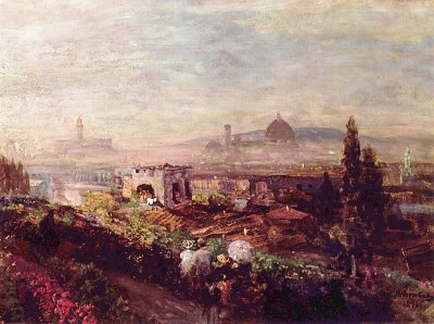 Blick ueber Florenz von Oswald Achenbach als Kunstdruck auf Leinwand