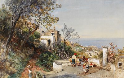 Blick ueber die Bucht von Neapel von Oswald Achenbach als Kunstdruck auf Leinwand