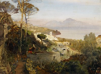 Blick von Sorrent auf Capri von Oswald Achenbach als Kunstdruck auf Leinwand