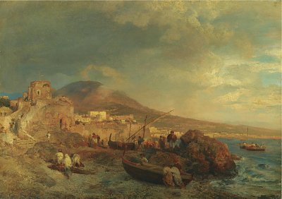 Der Golf von Neapel von Oswald Achenbach als Kunstdruck auf Leinwand