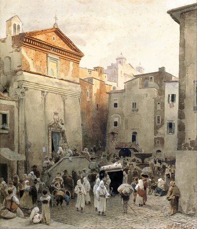 Funeral in Palestrina von Oswald Achenbach als Kunstdruck auf Leinwand