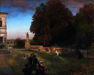 In the Park of the Villa Borghese von Oswald Achenbach als Kunstdruck auf Leinwand