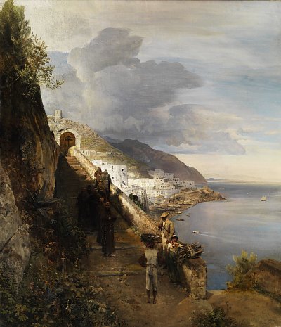Kueste von Amalfi von Oswald Achenbach als Kunstdruck auf Leinwand