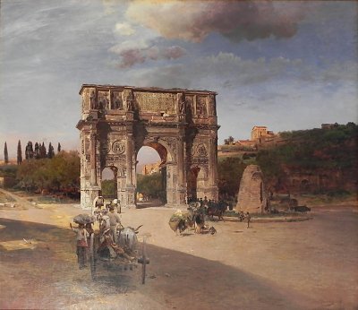 Triumphal Arch in Rome von Oswald Achenbach als Kunstdruck auf Leinwand