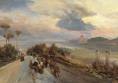 Via Cassia bei Rom von Oswald Achenbach als Kunstdruck auf Leinwand