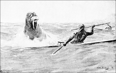 A kayak man attacked by a walrus von Otto Sinding als Kunstdruck auf Leinwand