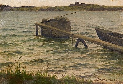 Bootssteg am Chiemsee von Otto Sinding als Kunstdruck auf Leinwand
