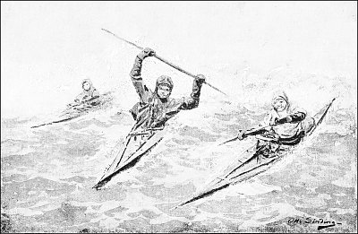 Eskimos kayaking before the wind von Otto Sinding als Kunstdruck auf Leinwand
