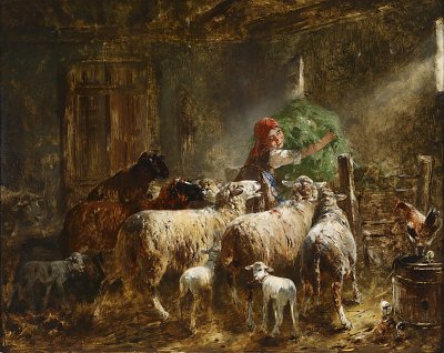 Fütterung der Schafe von Otto Gebler als Kunstdruck auf Leinwand