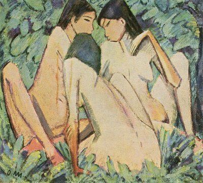 Drei Mädchen im Wald von Otto-Mueller als Kunstdruck auf Leinwand
