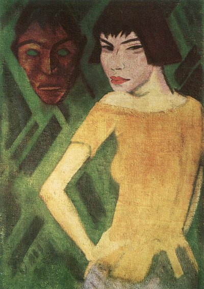 Maschka mit Maske von Otto-Mueller als Kunstdruck auf Leinwand