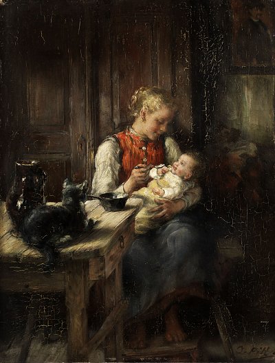 Geschwisterliebe von Otto Piltz als Kunstdruck auf Leinwand