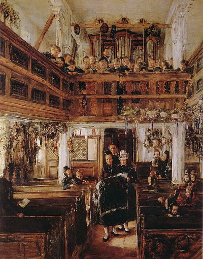 Kindtaufe in der Cappeler Kirche von Otto Piltz als Kunstdruck auf Leinwand