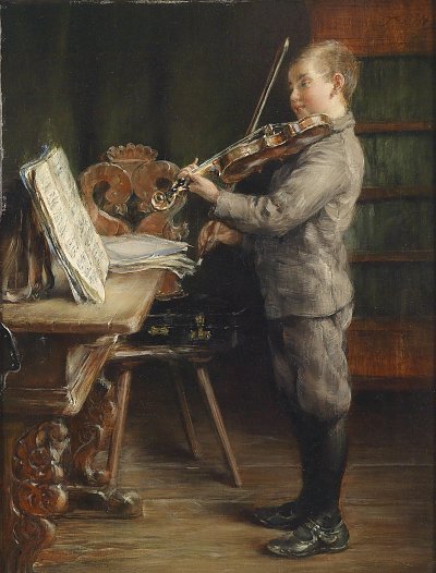 Violine spielender Knabe von Otto Piltz als Kunstdruck auf Leinwand