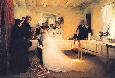 Blessing of the Young Couple Before Marriage von Pascal Adolphe Dagnan Bouveret als Kunstdruck auf Leinwand