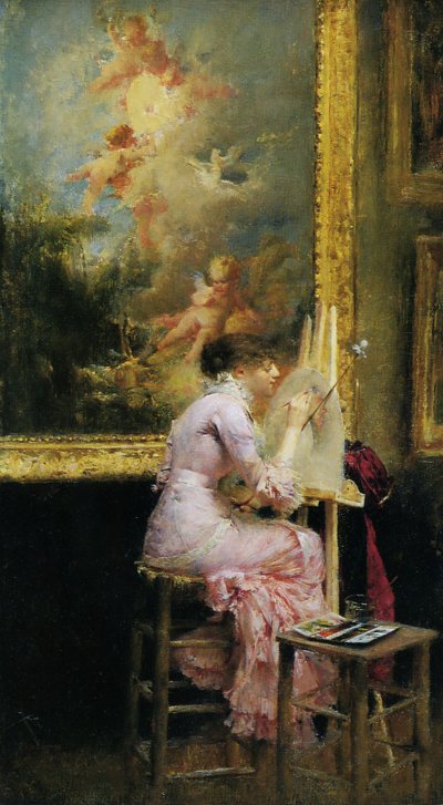 The pretty artist at the museum von Pascal Adolphe Dagnan Bouveret als Kunstdruck auf Leinwand