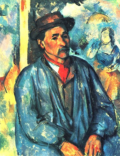 Bauer mit blauem Kittel von Paul Cezanne als Kunstdruck auf Leinwand