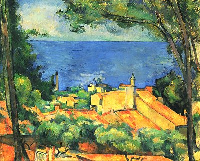 L Estaque mit roten Daechern von Paul Cezanne als Kunstdruck auf Leinwand