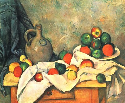 Stillleben Draperie Krug und Obstschale von Paul Cezanne als Kunstdruck auf Leinwand