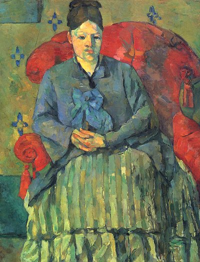 Stillleben Portrait der Madame Cezanne in rotem Lehnstuhl von Paul Cezanne als Kunstdruck auf Leinwand