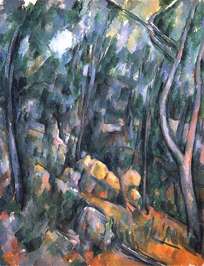 Wald bei den Felsenhaehlen oberhalb des Chateau Noir von Paul Cezanne als Kunstdruck auf Leinwand