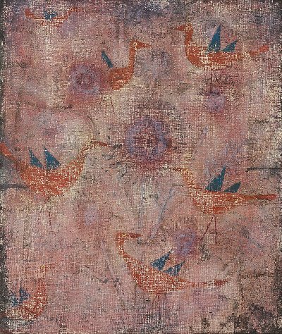 Blaugefluegelte Voegel von Paul Klee als Kunstdruck auf Leinwand