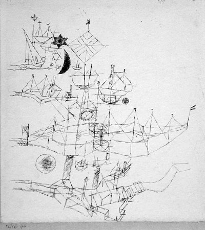Schiffe mehrschichtig uebereinander von Paul Klee als Kunstdruck auf Leinwand