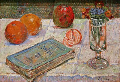 Stilleben mit Buch von Paul Signac als Kunstdruck auf Leinwand