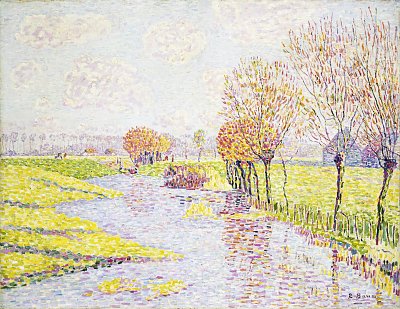 Holländische Landschaft mit Weiden am Wasser von Paul-Baum als Kunstdruck auf Leinwand