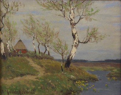 Haus mit Birken von Paul Müller Kaempff als Kunstdruck auf Leinwand
