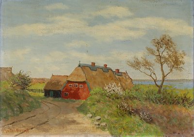 Reetgedecktes Haus in sommerlicher Wiesenlandschaft von Paul Müller Kaempff als Kunstdruck auf Leinwand