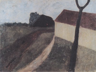 Dämmerungslandschaft mit Haus und Astgabel von Paula-Modersohn-Becker als Kunstdruck auf Leinwand