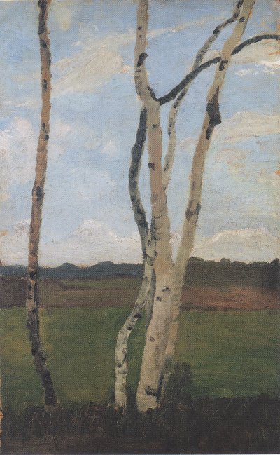 Landschaft mit Birkenstämmen von Paula-Modersohn-Becker als Kunstdruck auf Leinwand