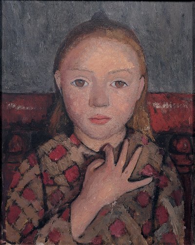 Mädchen mit gespreitzer Hand vor der Brust von Paula-Modersohn-Becker als Kunstdruck auf Leinwand