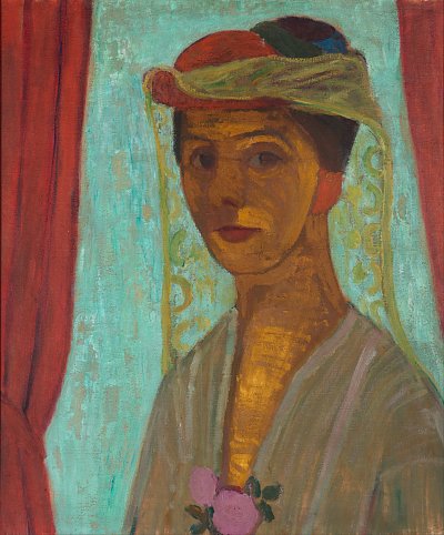 Selbstportrait mit Hut und Veilchen von Paula-Modersohn-Becker als Kunstdruck auf Leinwand