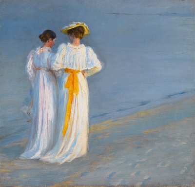 Anna Ancher og Marie Krøyer på stranden ved Skagen von Peder Severin Kroyer als Kunstdruck auf Leinwand