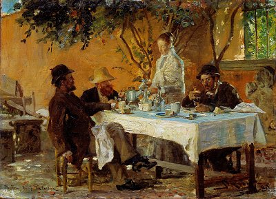 Breakfast in Sora von Peder Severin Kroyer als Kunstdruck auf Leinwand