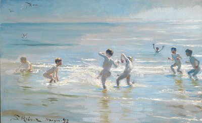 En Flok Drenge ude i det solglitrende Vand von Peder Severin Kroyer als Kunstdruck auf Leinwand