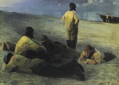 Fishermen on the Beach von Peder Severin Kroyer als Kunstdruck auf Leinwand