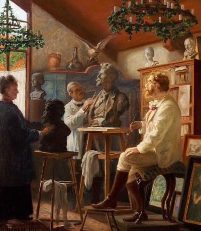 Maleren Krøyer modeleres i sit Atelier paa Skagen von Peder Severin Kroyer als Kunstdruck auf Leinwand