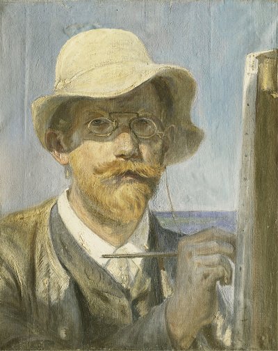 Self portrait at the easel von Peder Severin Kroyer als Kunstdruck auf Leinwand