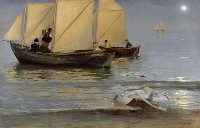 Skagboere går ud på nattefiskeri von Peder Severin Kroyer als Kunstdruck auf Leinwand