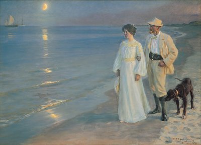 Summer evening on the beach at Skagen von Peder Severin Kroyer als Kunstdruck auf Leinwand