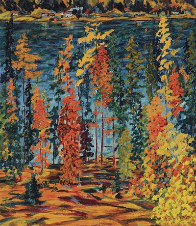 Herbst Davoser See von Philipp Bauknecht als Kunstdruck auf Leinwand